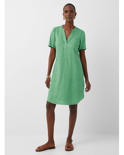 Part Two Aminase Slit Collar Pure Linen Dress - Green