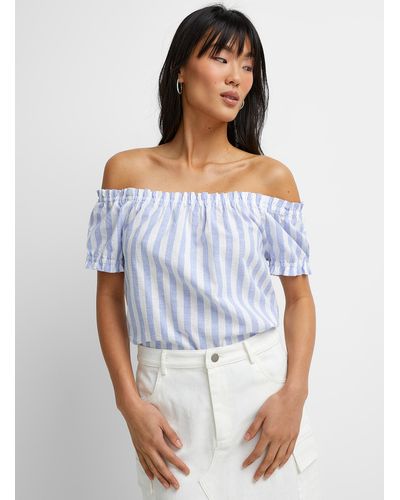 Icône Touch Of Linen Exposed Shoulders Blouse - Blue