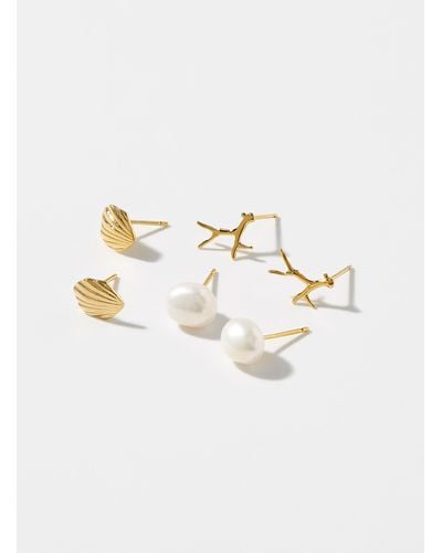 Orelia Ocean Treasures Earrings Set Of 3 - White