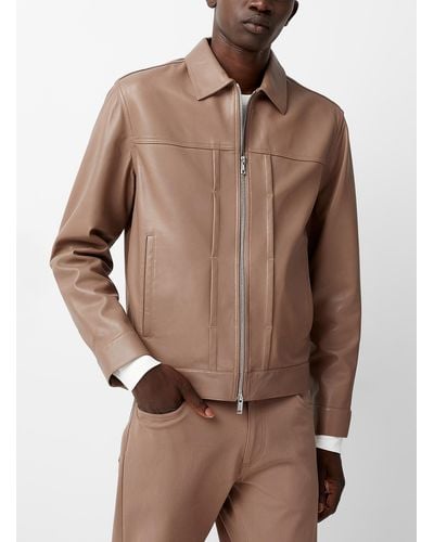 Theory Rhett Zippered Leather Jacket - Natural