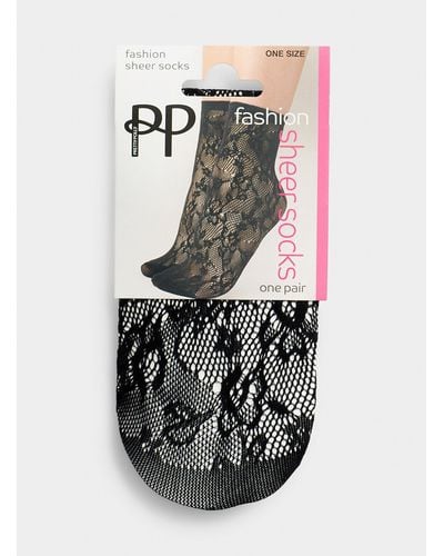 Pretty Polly Fishnet And Floral Ankle Sock - Black