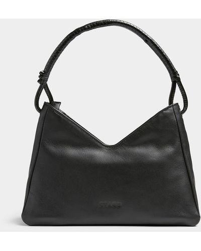 STAUD Valerie V Cutout Leather Baguette Bag - Black