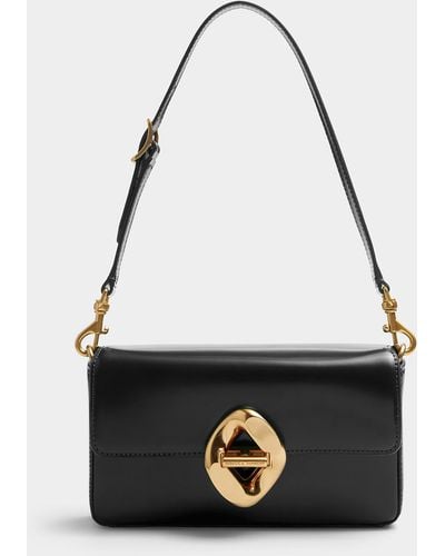 Rebecca Minkoff Golden Clasp Leather Baguette Bag - Black