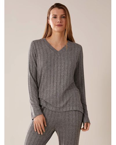 Miiyu Brushed Ribbed Sweater - Gray