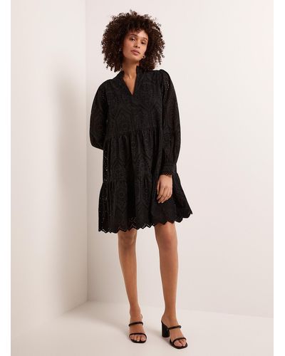 Y.A.S Broderie Anglaise Tiered Dress - Black