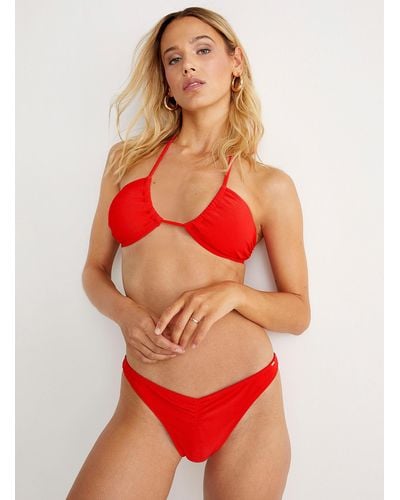 EVERYDAY SUNDAY Halter Strap Ribbed Bandeau Top - Red