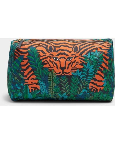 Inoui Edition Tiger And Exotic Foliage Pouch - Blue