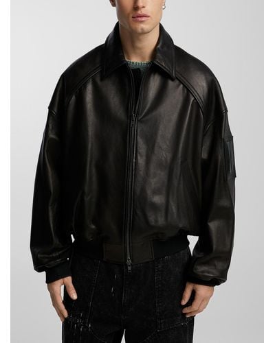 Juun.J Ribbed Edging Leather Jacket - Black