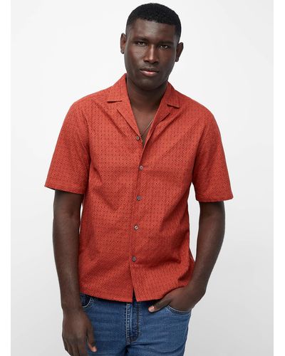 Le 31 Broderie Anglaise Shirt Comfort Fit - Red