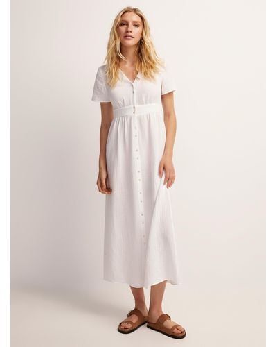 Vero Moda Cotton Gauze Maxi White Buttoned Dress - Natural