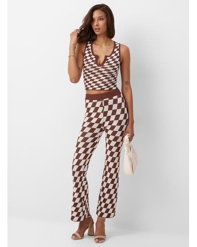 Icône Checkered Pattern Flared Pants - Brown