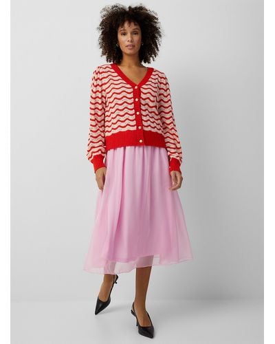 Saint Tropez Coral Elastic Waist Chiffon Skirt - Red