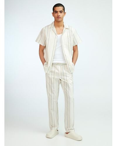 Les Deux Embroidered Stripe Porter Pant Loose Fit - White