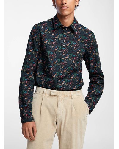 PS by Paul Smith Drawn Flowers Black Shirt - Blue