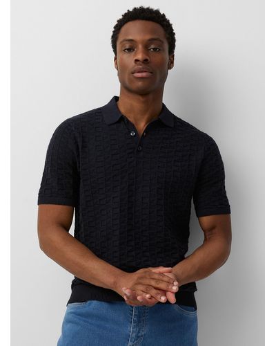 Only & Sons Geometric Embossed Knit Polo - Black