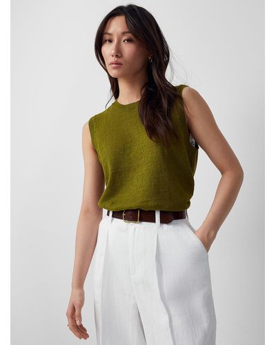 Contemporaine Organic Linen Flowy Knit Cami - Green