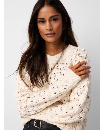 Soya Concept Openwork And Pompons Cream Sweater - Natural