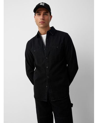 Le 31 Minimalist Denim Shirt Modern Fit - Black