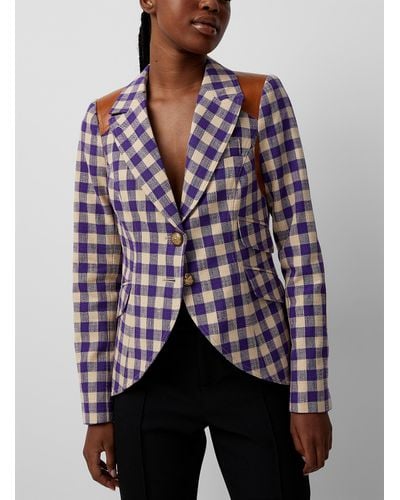 Smythe Leather Yokes Checkered Blazer - Purple
