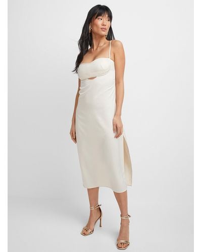 Icône Satiny Bustier Midi Dress - White