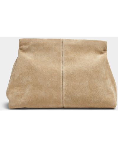 Flattered Clay Taupe Suede Xl Clutch - Natural