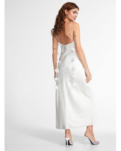 Icône Flowery Straps Satiny Midi Dress - White
