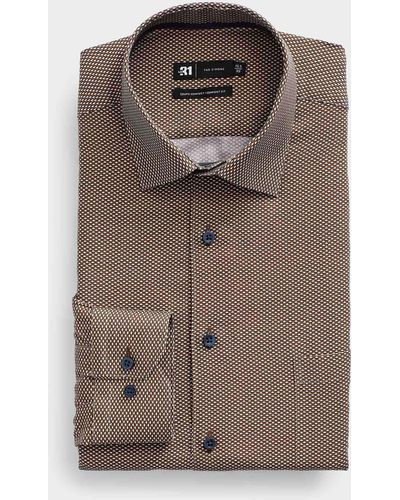 Le 31 Optical Mosaic Shirt Comfort Fit - Brown