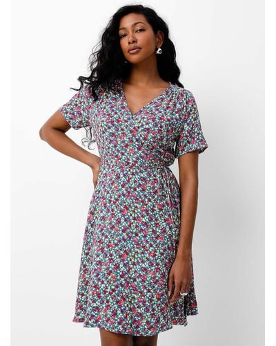 B.Young Fascinating Flowers Flowy Wrap Dress - Blue