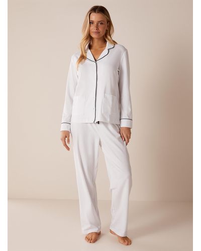 Miiyu Piped Supima Cotton Pajama Set - Natural