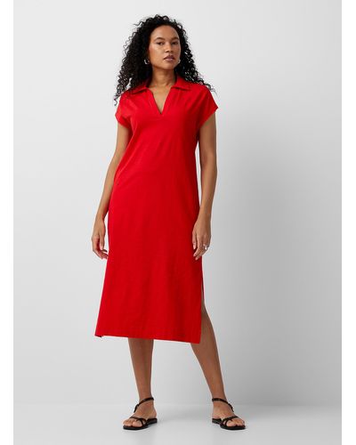 Contemporaine Striped Johnny Collar Jersey Dress - Red