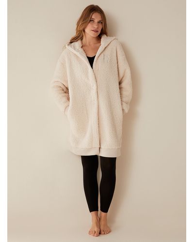 DKNY Hooded Plush Lounge Cardigan - Natural