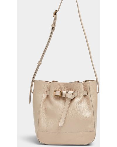 Flattered Bo Small Belted Leather Bucket Bag - White
