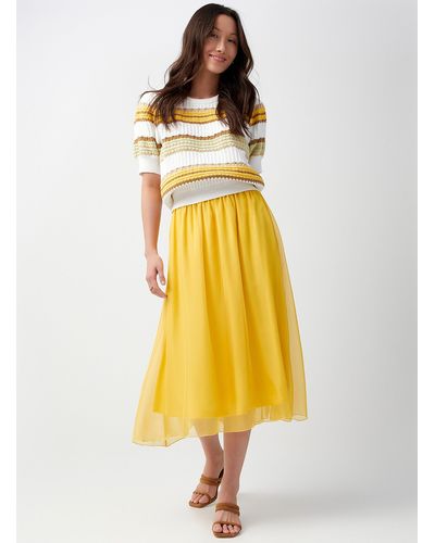 Saint Tropez Coral Elastic Waist Chiffon Skirt - Yellow