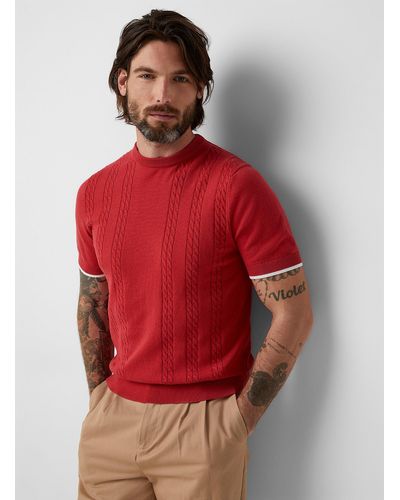 Le 31 Placed Cable Sweater - Red