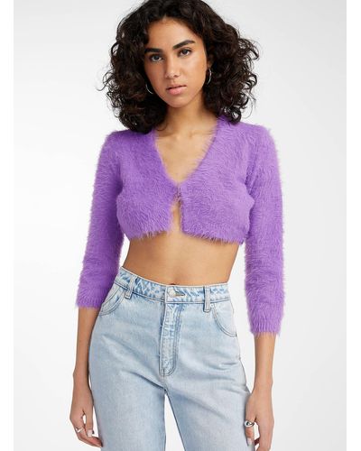 Vero Moda Fuzzy Knit Cropped Cardigan - Purple