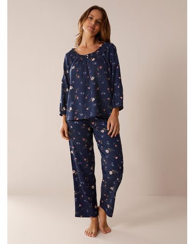 Ralph Lauren Colourful Flowers Ruffled Pajama Set - Blue