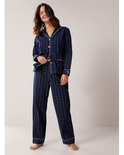 Ralph Lauren White And Navy Checkers Pyjama Set - Blue