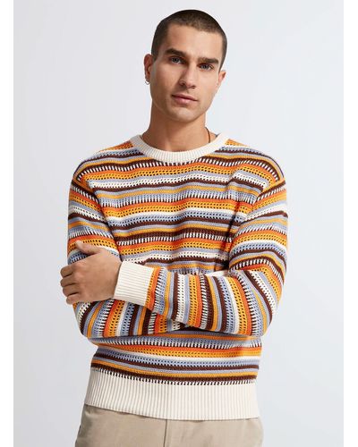 Le 31 Striped Crochet Sweater - Gray