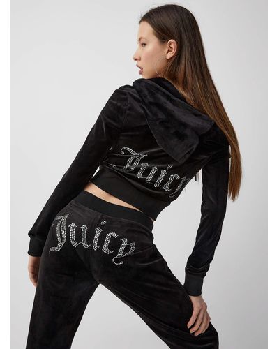 Juicy Couture Diamond Logo Zippered Hood Sweatshirt - Black