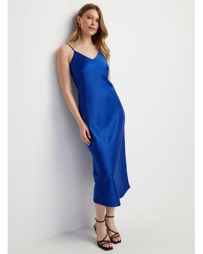 Icône Satiny Slip Dress - Blue