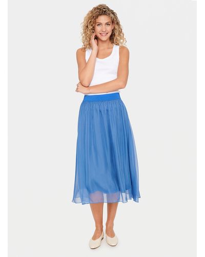 Saint Tropez Coral Elastic Waist Chiffon Skirt - Blue