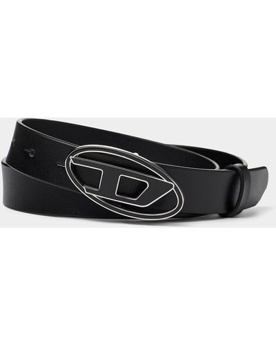 DIESEL Logo-buckle Leather Belt - Black