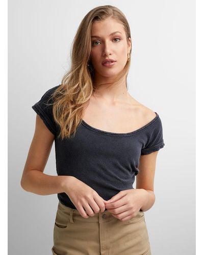 Free People Bout Time Open Neckline T - Black