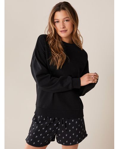 Miiyu Solid Color Organic Cotton And Polyester Lounge Sweatshirt - Black