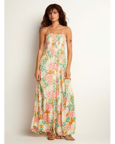 Rip Curl Summer Flowers Maxi Smocked Dress - Natural