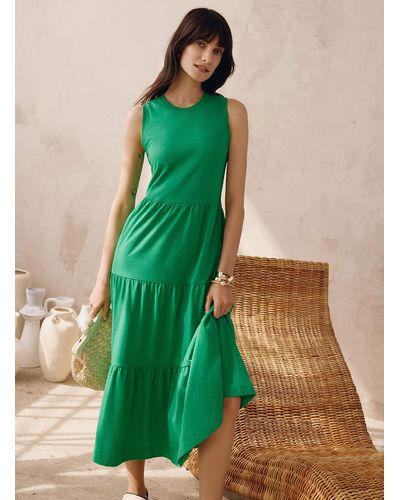 Contemporaine Slub Jersey Tiered Dress - Green