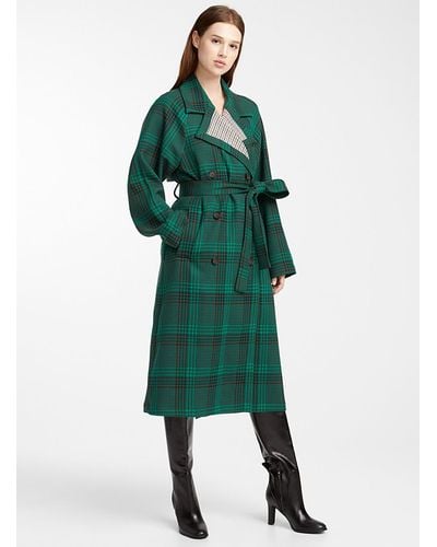 See By Chloé Double-breasted Plaid Trench Coat - Green
