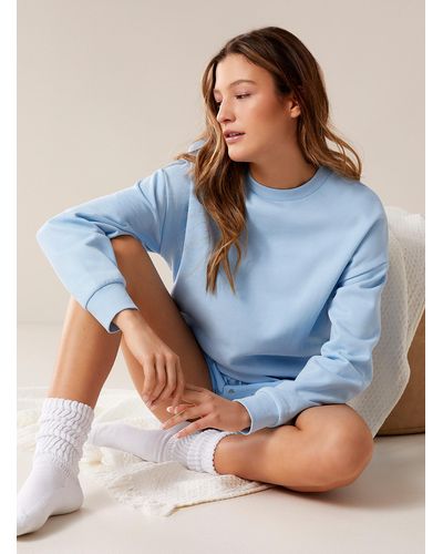 Miiyu Solid Color Organic Cotton And Polyester Lounge Sweatshirt - Blue