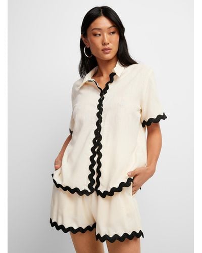 Icône Touch Of Linen Contrasting Trim Shirt - Natural