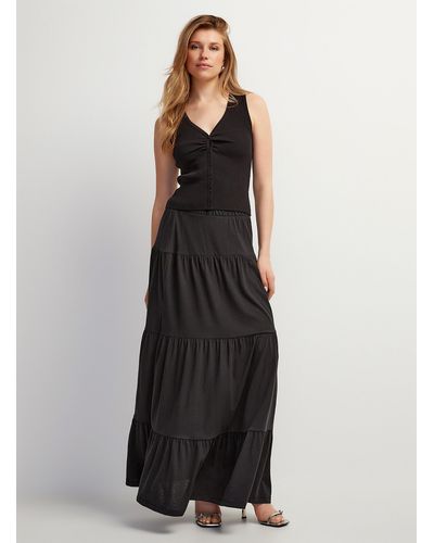 Vero Moda Ruffled Tiers Maxi Flared Skirt - Black
